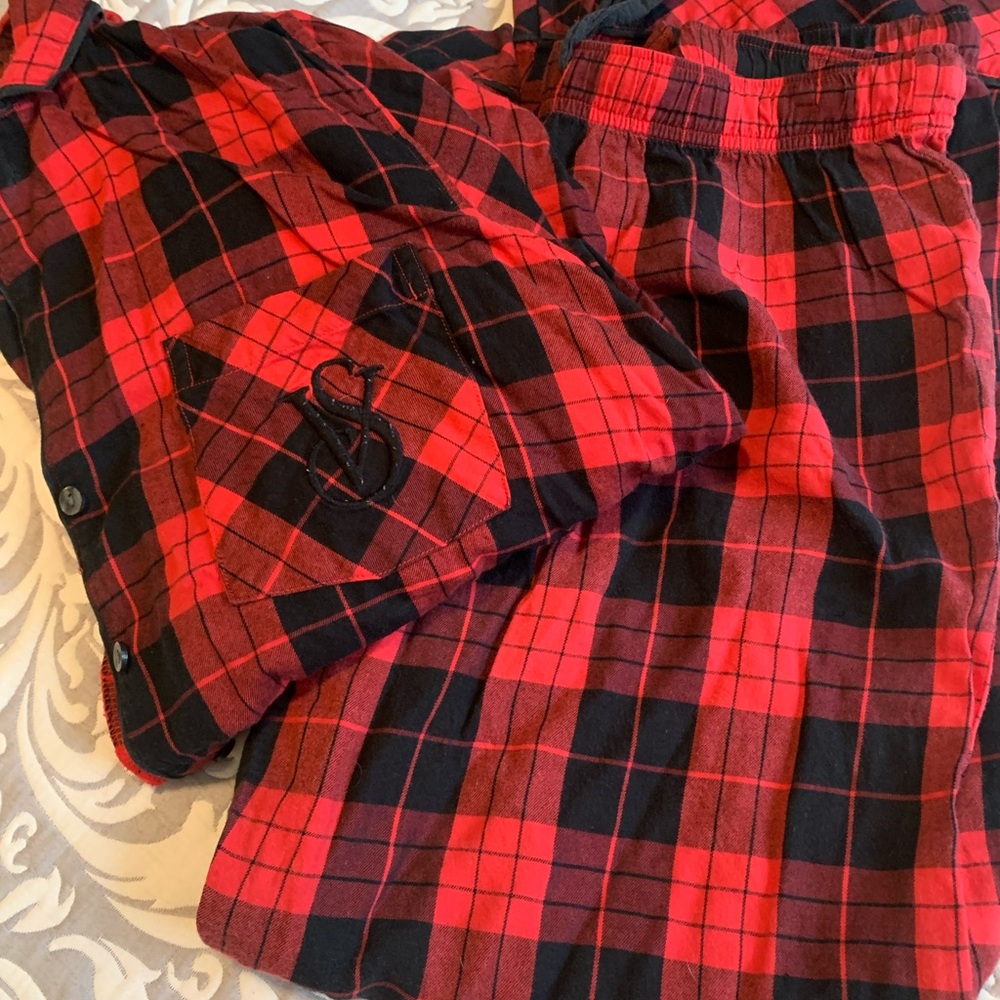 Victorias Secret Modal Red and Black Plaid Pajama Set